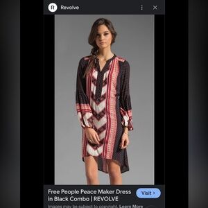 Free People Peace Maker Dress in Black Combo Sz XS